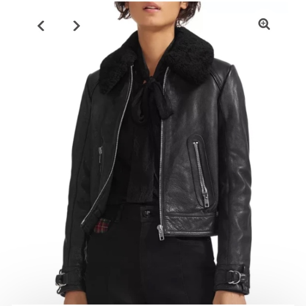 Maje Basara Real Sheep Shearling-Collar Leather